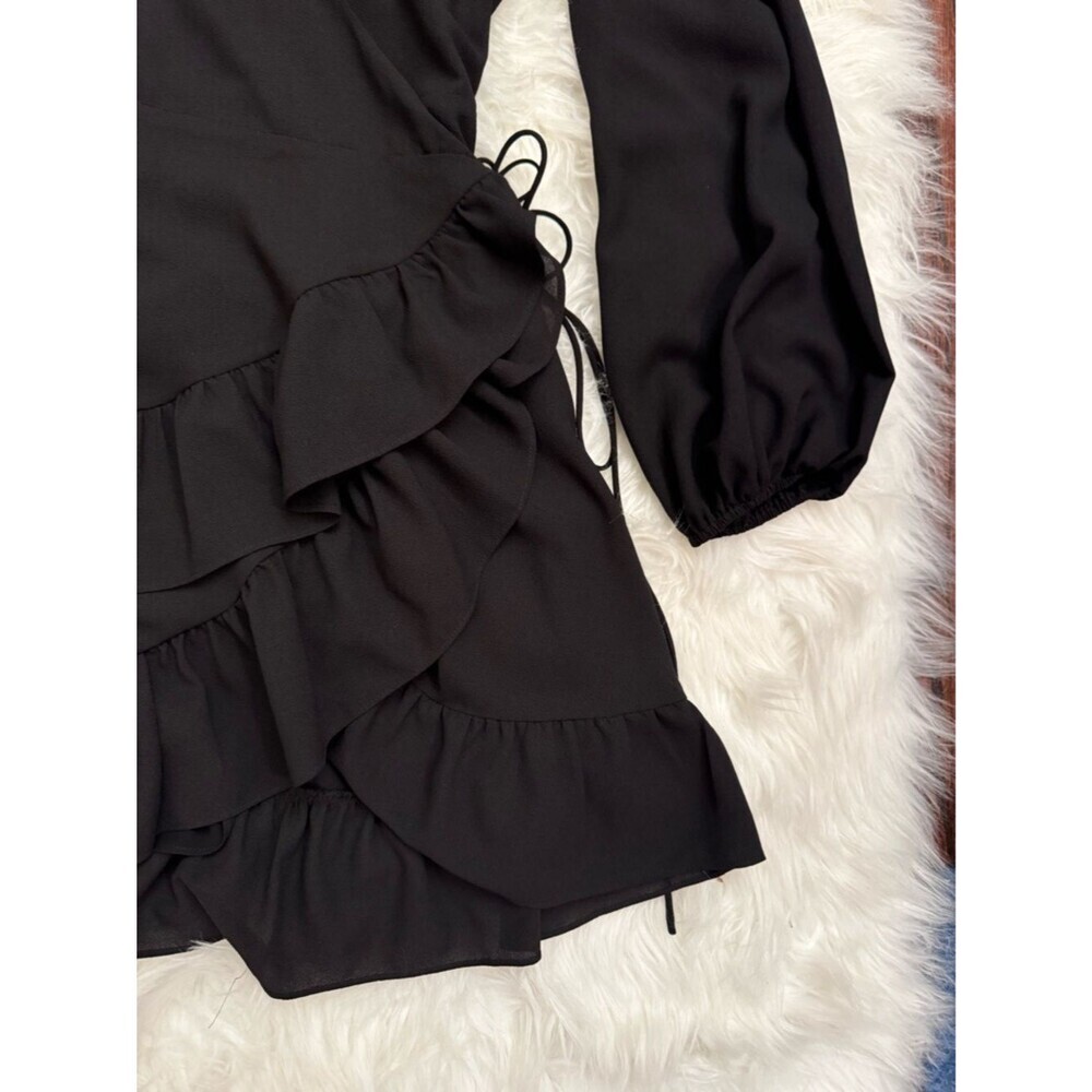 1. State Black Wrap Dress with Ruffle Hem - Picture 3 of 10